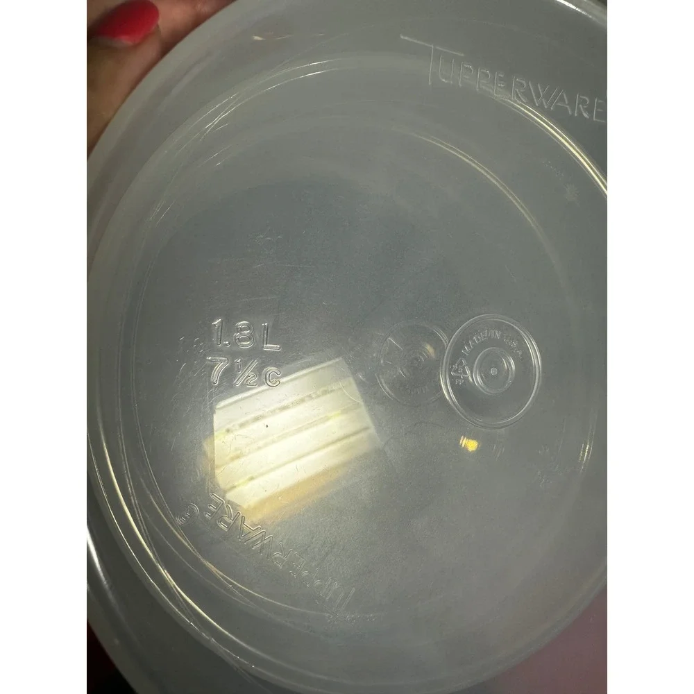 Tupperware Servalier Bowl Set 3 Clear 1.8L 7.5 Cup Sunburst Lids Red Black USA